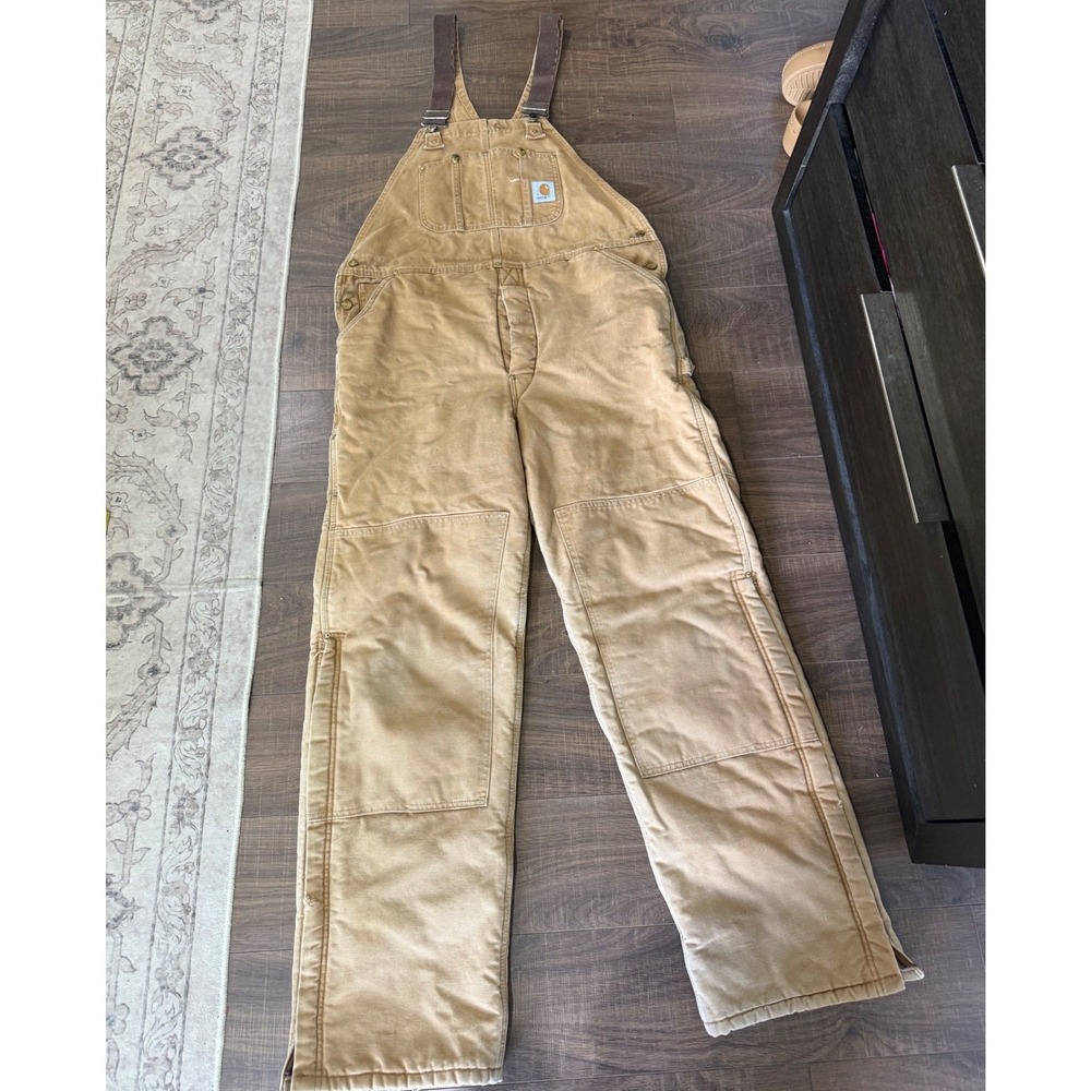 Carhartt Vintage Quilt Lined Duck Canvas Bib Overalls Brown BQ186 40x36 USA Made